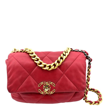 CHANEL 19 Medium Quilted  Leather Flap Shoulder Bag Red