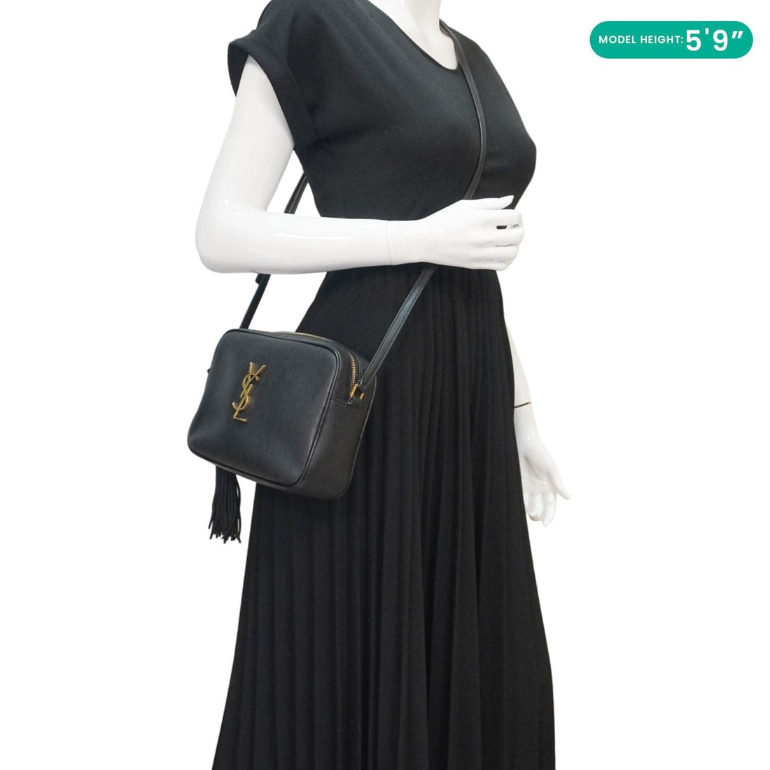 YVES SAINT LAURENT Lou Grained Leather Camera Crossbody Bag Black