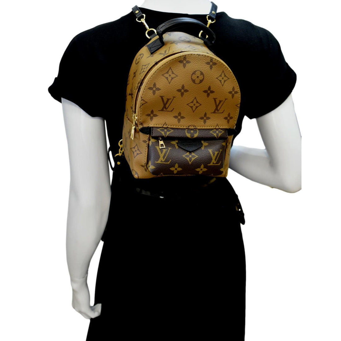 LOUIS VUITTON Palm Springs Mini Monogram Reverse Canvas Backpack Bag Brown