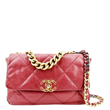 CHANEL 19 Quilted  Leather Flap Shoulder Bag Red