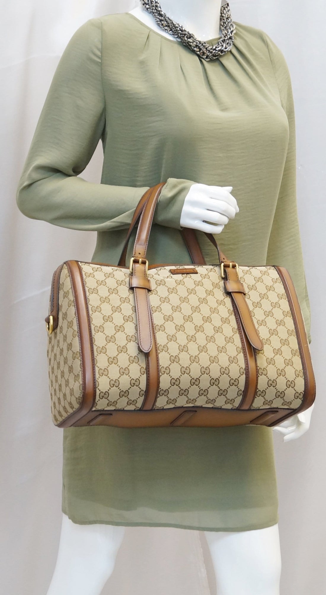 GUCCI Lady Web  GG Canvas Boston Bag 381044