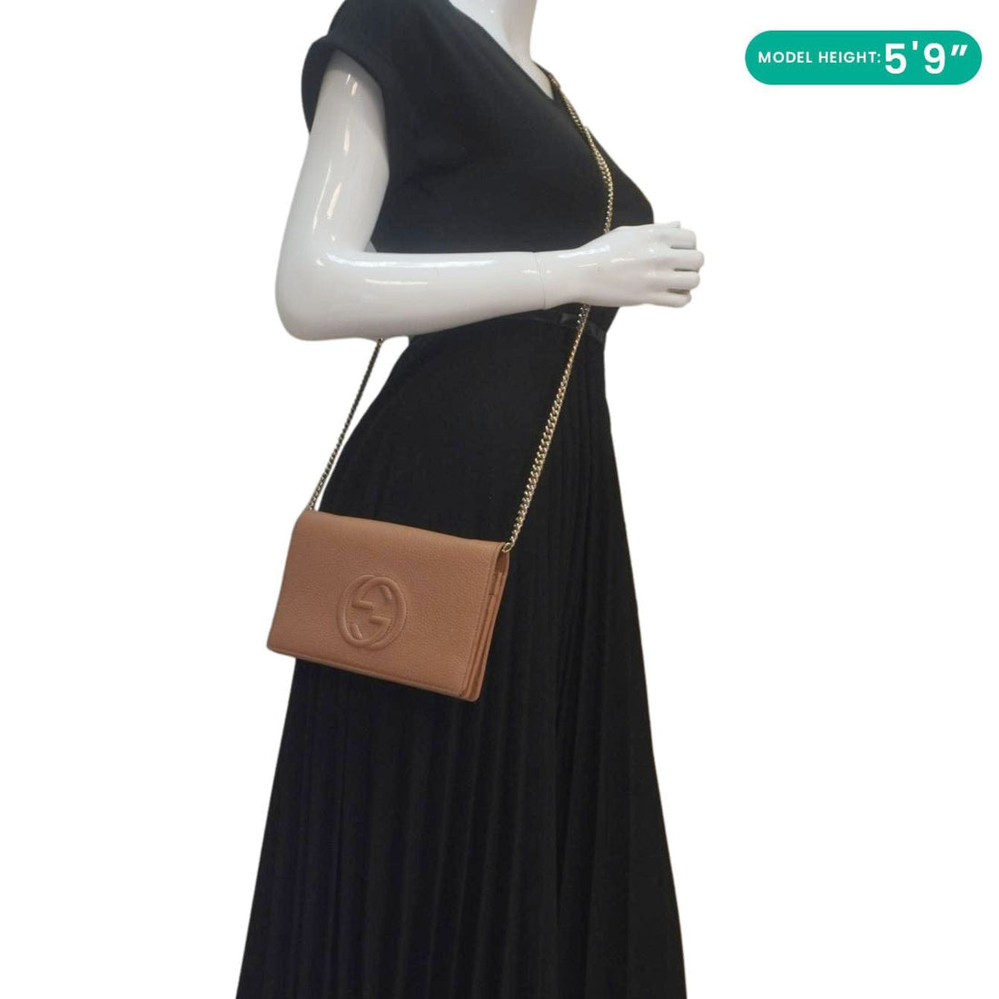 GUCCI Soho Leather Wallet On Chain Crossbody Bag Brown 598211