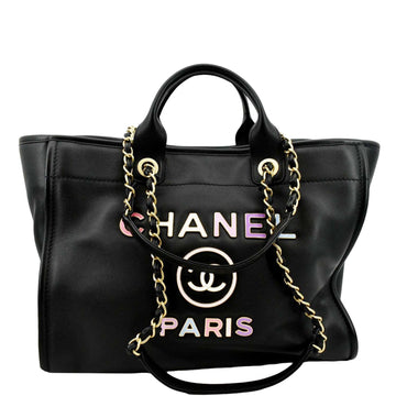 CHANEL Deauville Medium  Leather Tote Bag Black