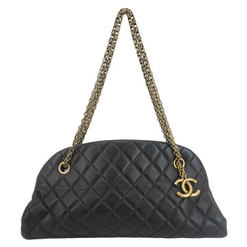 CHANEL Just Mademoiselle Bowling Small Quilted Leather Shoulder Bag Black