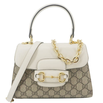 GUCCI Horsebit 1955 Small GG Supreme Canvas Top Handle Shoulder Bag Beige 703848