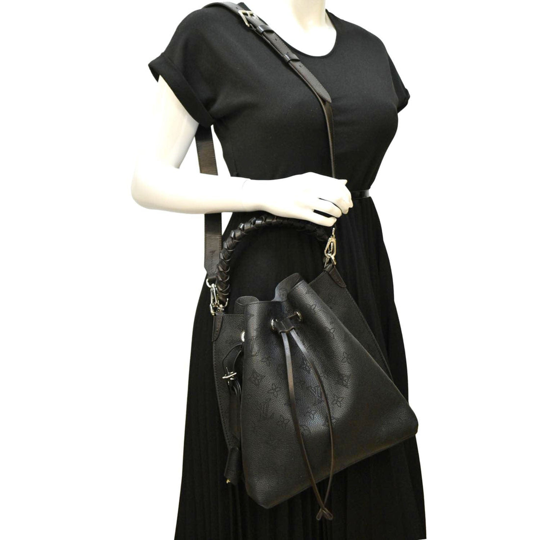 LOUIS VUITTON Muria Mahina Perforated Leather Shoulder Bag Black