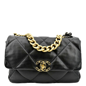CHANEL 19 Flap Quilted  Leather Shoulder Bag Black