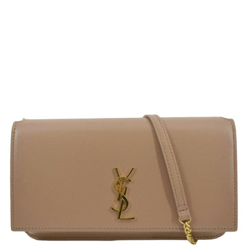YVES SAINT LAURENT Cassandre Phone Holder Leather Shoulder Bag Dark Beige