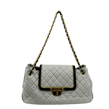 CHANEL East West Accordion Flap Quilted  Leather Shoulder Bag Grey