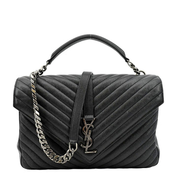 YVES SAINT LAURENT College Large  Leather Shoulder Chain Bag Black