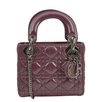 CHRISTIAN DIOR Mini Lady Dior Pearlescent Cannage  Shoulder Bag Dark Pink