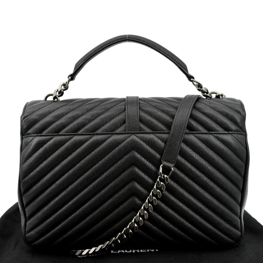 YVES SAINT LAURENT College Large  Leather Shoulder Chain Bag Black