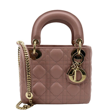 CHRISTIAN DIOR Mini Lady Dior Cannage  Leather Shoulder Bag Blush
