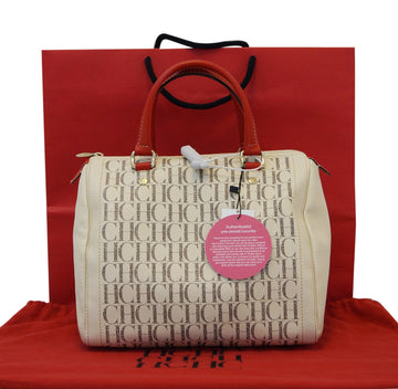 Carolina Herrera Andy White/Red Boston Handbag E2921