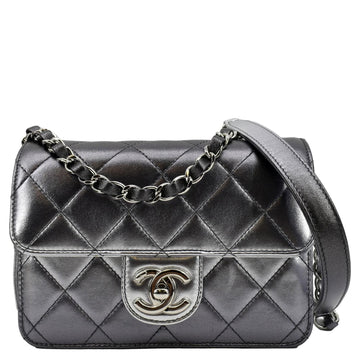 CHANEL Like a Wallet Quilted  Leather Shoulder Bag Gunmetal Metallic