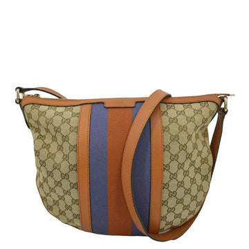 GUCCI Half Moon  Web GG Canvas Shoulder Bag Beige 257082