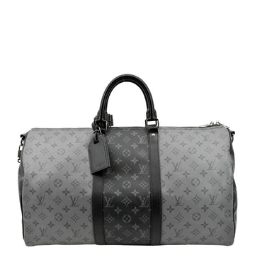 LOUIS VUITTON Keepall 50 Bandouliere Monogram Eclipse Travel Bag Black