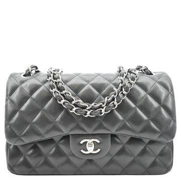 CHANEL Classic Medium Double Flap Quilted  Leather Shoulder Bag Black
