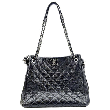 CHANEL Glazed Aged  Distressed Tote Shoulder Bag Blue