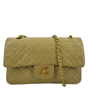 CHANEL Classic Double Flap Leather Shoulder Bag Beige