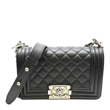 CHANEL Boy Small Quilted  Leather Shoulder Bag Black