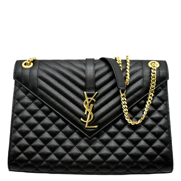 YVES SAINT LAURENT Large Envelope  Leather Chain Shoulder Bag Black