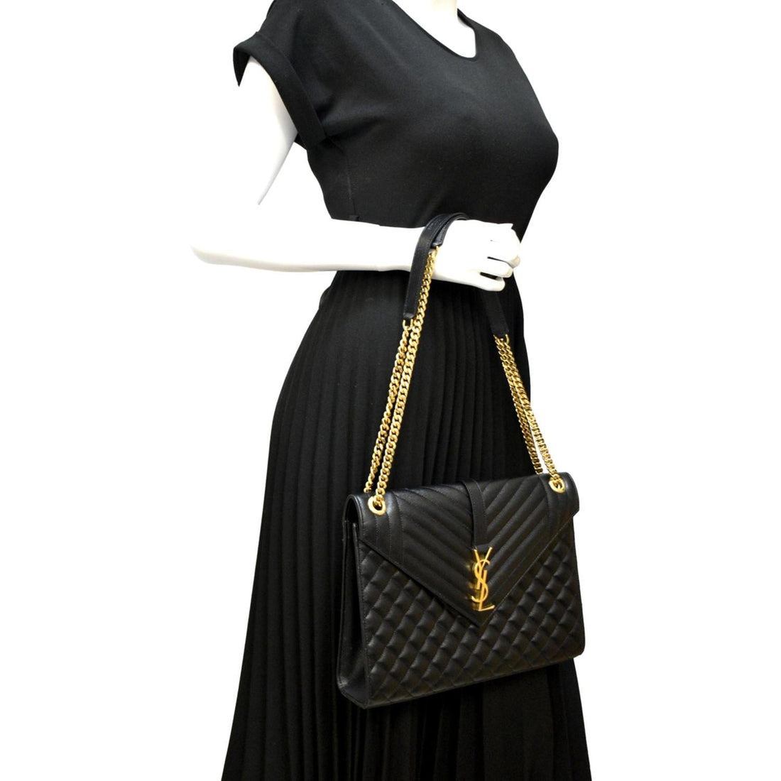 YVES SAINT LAURENT Large Envelope  Leather Chain Shoulder Bag Black