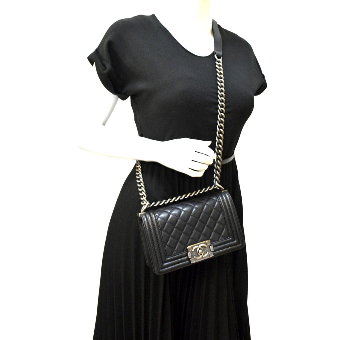 CHANEL Boy Small Quilted  Leather Shoulder Bag Black