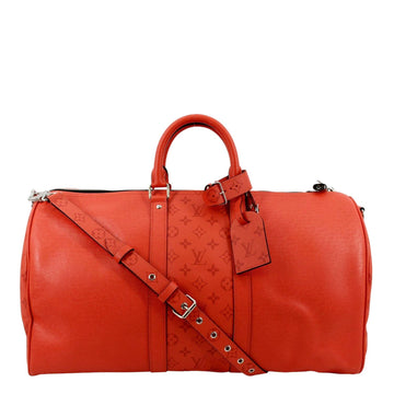 LOUIS VUITTON Keepall 50 Bandouliere Monogram Taiga Leather Travel Bag Red
