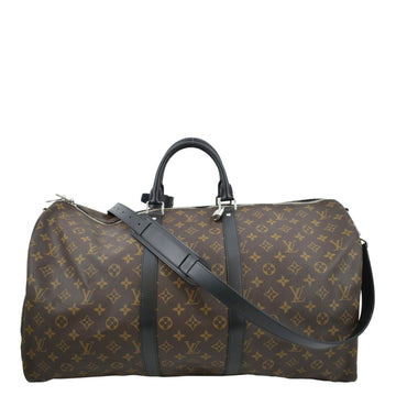 LOUIS VUITTON Keepall 55 Bandouliere Monogram Canvas Travel Bag Brown