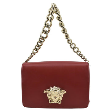 VERSACE Medusa  Leather Chain Clutch Bag Red