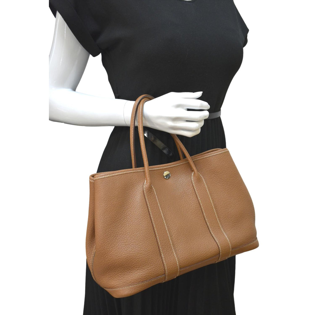 HERMES Garden Party 30 TPM Leather Tote Bag Tan