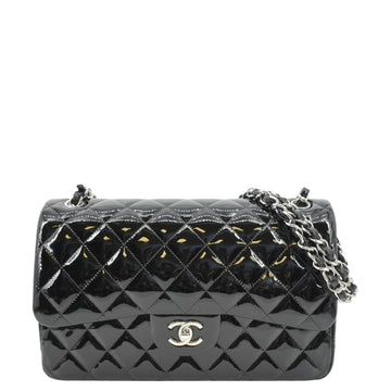 CHANEL Classic Medium Double Flap Patent Leather Shoulder Bag Black