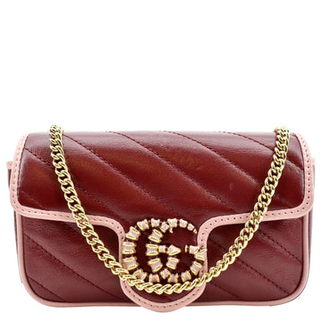 GUCCI  Effect Super Mini GG Marmont Diagonal Leather Shoulder Bag Red 574969