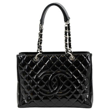 CHANEL Grand Shopping Patent Leather GST Tote Bag Black