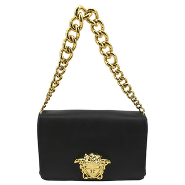 VERSACE Medusa  Leather Chain Clutch Bag Black
