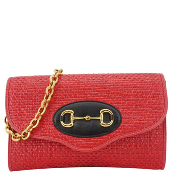 GUCCI Horsebit 1955 Straw Shoulder Bag Red 655667