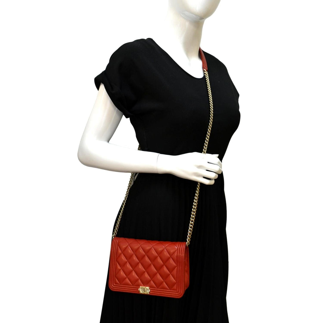 CHANEL Boy Woc Quilted  Leather Wallet On Chain Clutch Bag Red