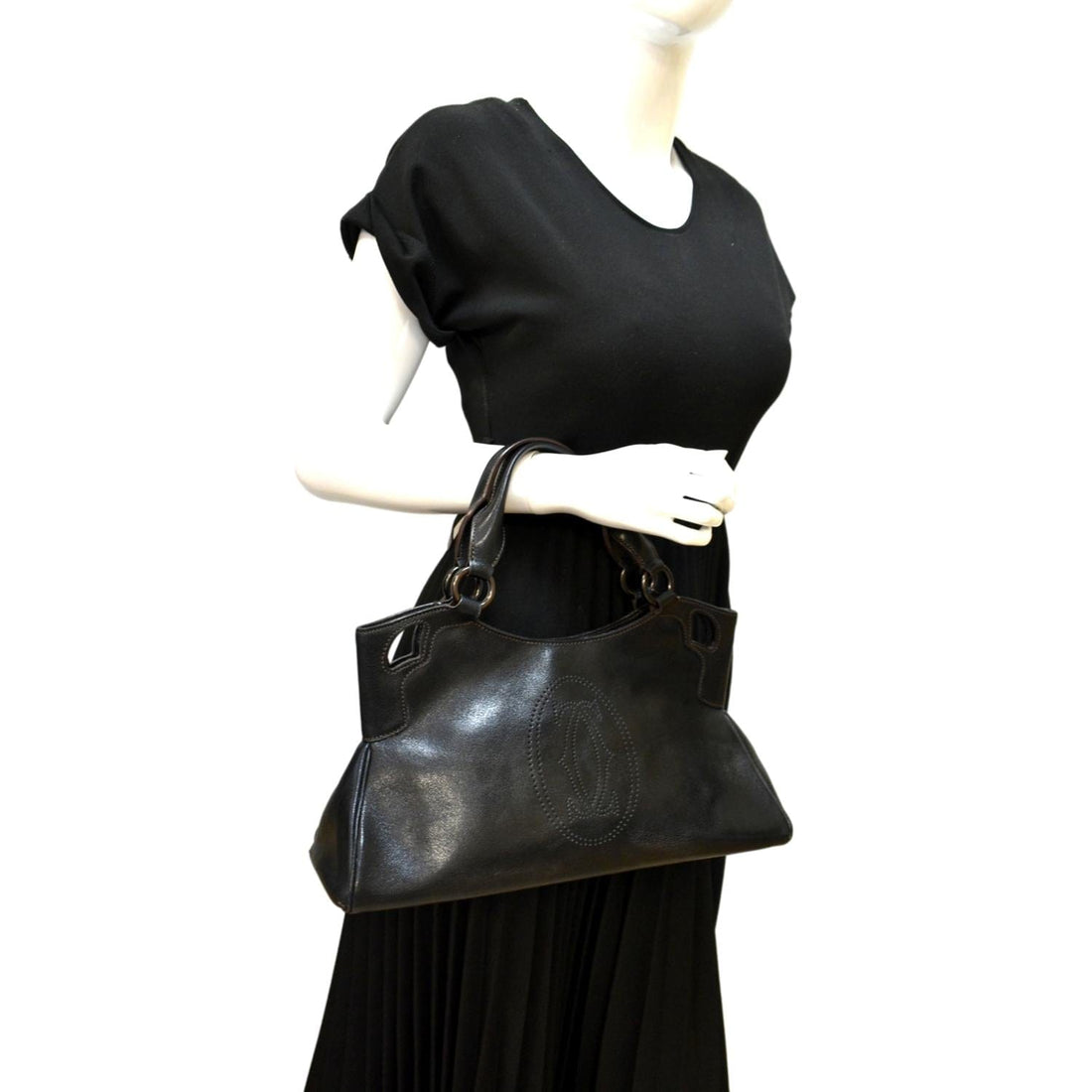 CARTIER Marcello de Cartier Leather Shoulder Bag Black