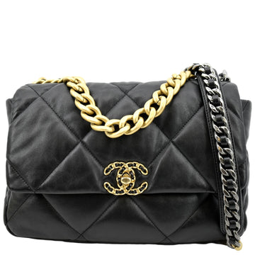 CHANEL 19 Flap Quilted  Leather Shoulder Bag Black