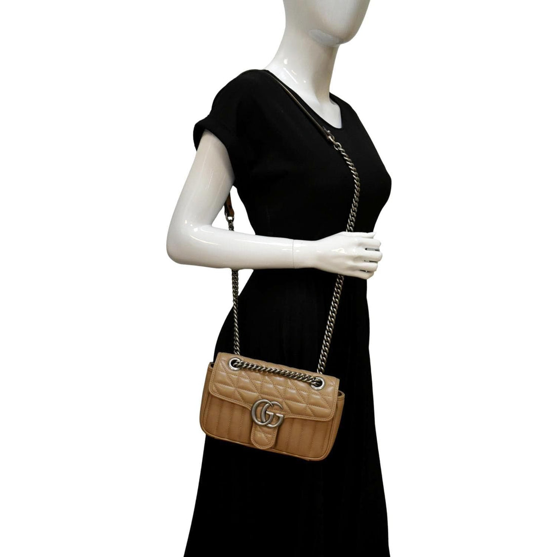 GUCCI GG Marmont Mini Leather Shoulder Bag Beige 446744