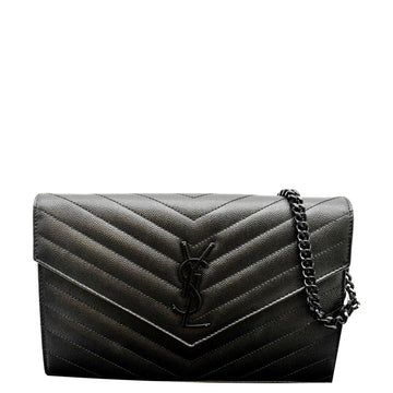 YVES SAINT LAURENT Cassandre Matelasse Chain Wallet Crossbody Bag Black