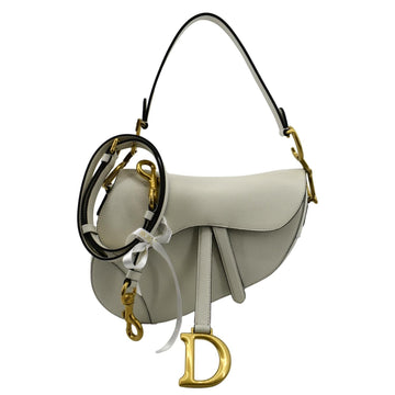 CHRISTIAN DIOR Saddle Grained  Leather Shoulder Bag Ivory