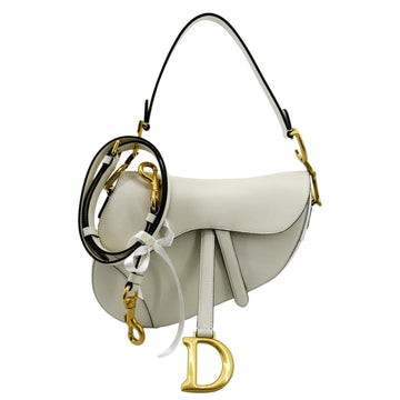 CHRISTIAN DIOR Saddle Grained  Leather Shoulder Bag Ivory