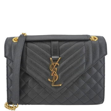 YVES SAINT LAURENT Envelope Medium Grain De Poudre Leather Shoulder Bag Black