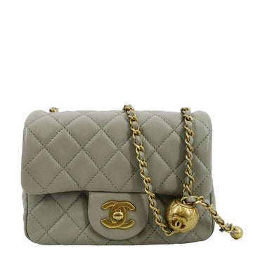 CHANEL CC Pearl Crush Mini Flap Quilted  Leather Shoulder Bag Light Grey