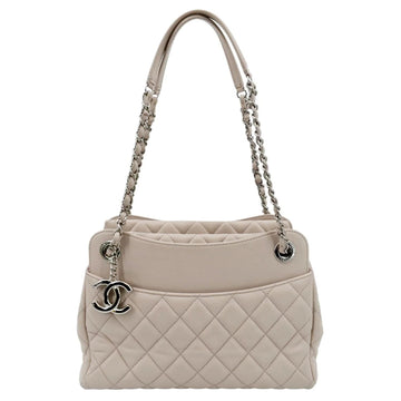 CHANEL CC Quilted  Leather Shopping Tote Bag Light Pink