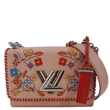 LOUIS VUITTON Twist MM Epi Flower Leather Crossbody Bag Rose Ballerine