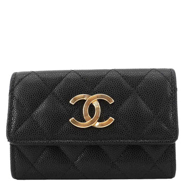 CHANEL Trifold CC Small Iridescent Caviar Wallet Black