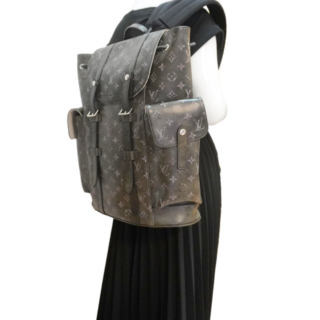 LOUIS VUITTON Christopher MM Brushed Monogram Cowhide Leather Backpack Black